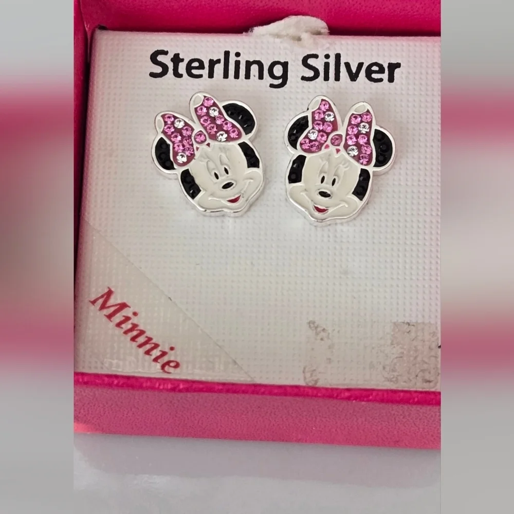 Disney Minnie Mouse Sterling Silver Earrings - Pink and Black